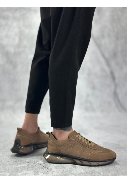 BA0324 İçi Dışı Hakiki Deri Rahat Taban Kahverengi Sneakers Casual Erkek Ayakkabı