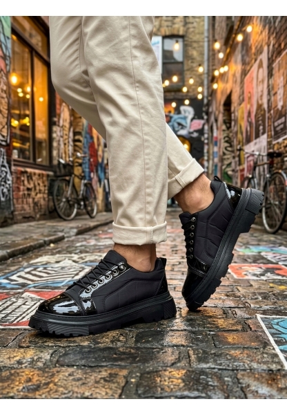 BA0245 Siyah Rugan Paraşüt Detaylı Akıllı Lastik Bağcık Yüksek Taban Günlük Erkek Ayakkabı