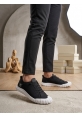 BA0248 BOA Siyah Beyaz Taban Esnek Bağcıklı Ultra Hafif Nefes Alan Sneaker Ayakkabı