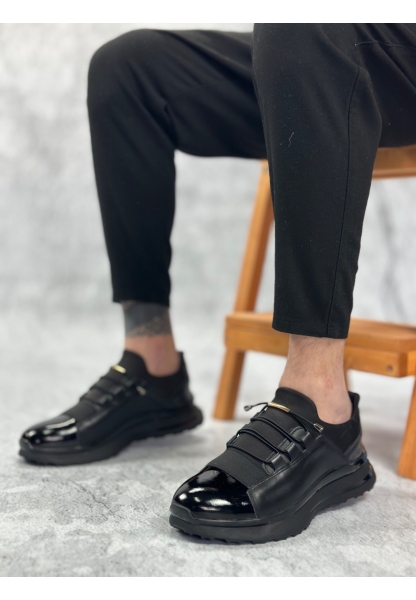 BA0234 İçi Dışı Hakiki Deri Rahat Taban Siyah Bant Detaylı Sneakers Casual Erkek Ayakkabı