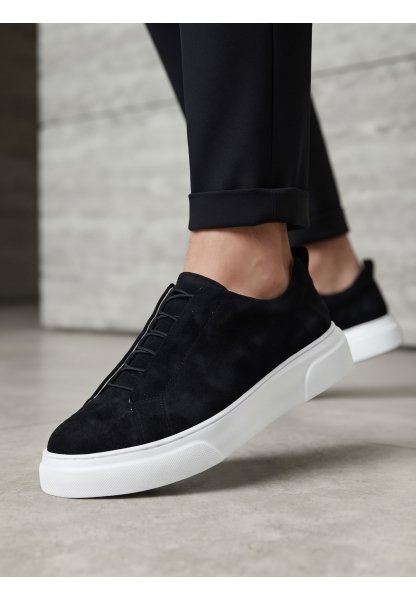 BA0581 Erkek Sneaker Günlük Casual Spor Ayakkabı Siyah Süet Beyaz Taban 