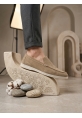BA0252 %100 İçi Dışı Hakiki Deri Erkek Krem Süet Casual Loafer Termo Taban Ayakkabı
