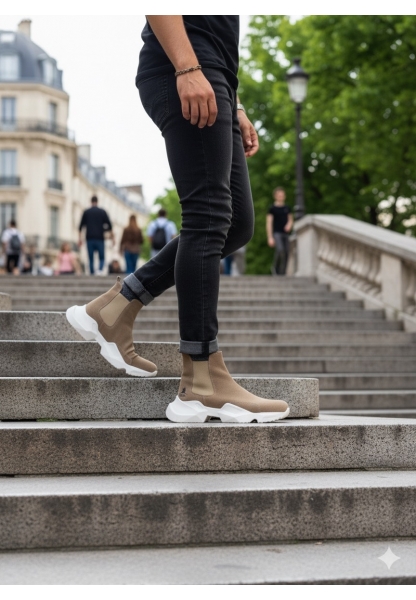 BA0444 Bağcıksız Rahat Yüksek Taban Vizon Erkek Spor Yarım Bilek Bot