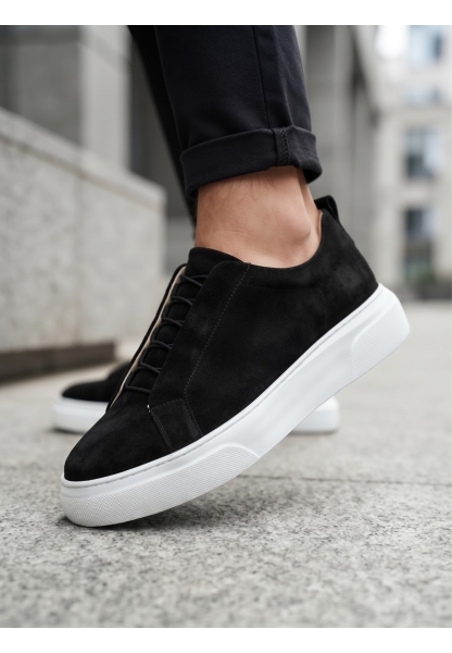 BA0581 Erkek Sneaker Günlük Casual Spor Ayakkabı Siyah Süet Beyaz Taban 