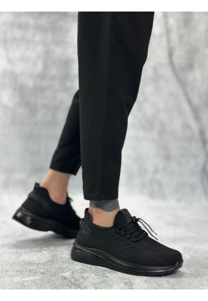 BA0356 Özel Örme Triko Tarz Rahat Fuspetli Siyah Spor Ayakkabı 