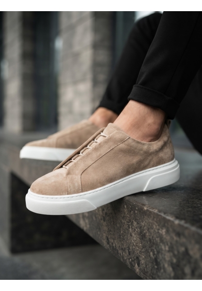 BA0581 Erkek Sneaker Günlük Casual Spor Ayakkabı Krem Süet Beyaz Taban 