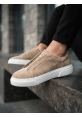 BA0581 Erkek Sneaker Günlük Casual Spor Ayakkabı Krem Süet Beyaz Taban 