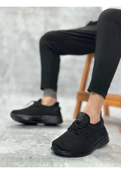 BA0356 Özel Örme Triko Tarz Rahat Fuspetli Siyah Spor Ayakkabı 