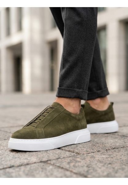 BA0581 Erkek Sneaker Günlük Casual Spor Ayakkabı Haki Beyaz Taban 