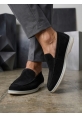 BA0252 %100 İçi Dışı Hakiki Deri Erkek Siyah Süet Casual Loafer Termo Taban Ayakkabı