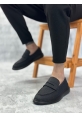 BA0355 Bağcıksız Keten Siyah Taban Klasik Corcik Erkek Ayakkabı
