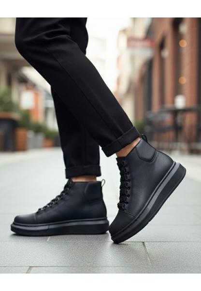 BA0713 Bağcıklı Yüksek Siyah Taban Erkek Tarz Spor Bot