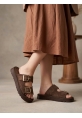 Yazlık Kadın Kahverengi İnce Taban Tokalı Terlik