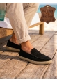 BA0251 %100 İçi Dışı Hakiki Deri Erkek Siyah Süet Casual Loafer Kauçuk Rahat Taban Dikişli Ayakkabı