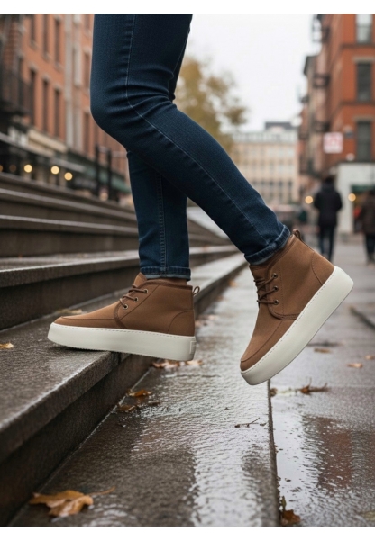 BA0550 İçi Kürklü Bağcıklı Taba Krem Taban Erkek Tarz Spor Bot