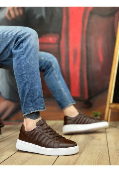 BA0348 İçi Dışı Hakiki Deri Bağcıklı Kahverengi Casual Erkek Ayakkabı