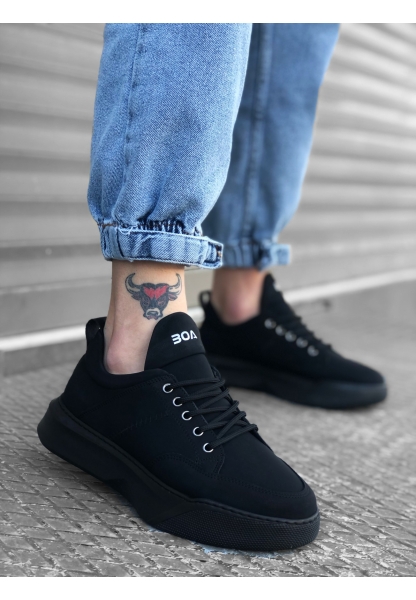 BA0163 Bağcıklı Erkek Yüksek Taban Siyah Spor Ayakkabı