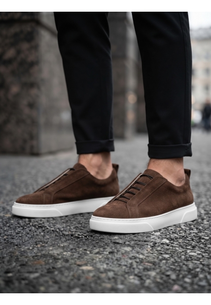 BA0581 Erkek Sneaker Günlük Casual Spor Ayakkabı Kahvrengi Beyaz Taban 