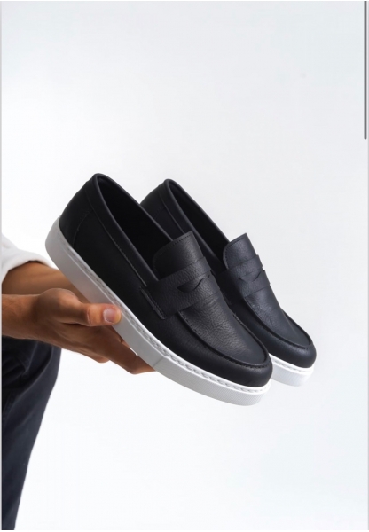 BA0580 Bağcıksız Kuşaklı Yüksek Siyah Beyaz Taban Erkek Ayakkabı