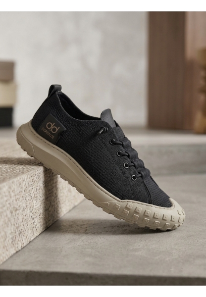 BA0248 BOA Siyah Bej Taban Esnek Bağcıklı Ultra Hafif Nefes Alan Sneaker Ayakkabı