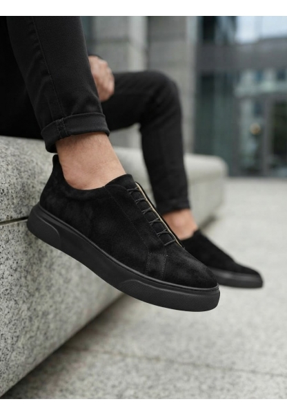 BA0581 Erkek Sneaker Günlük Casual Spor Ayakkabı Siyah Süet Siyah Taban 