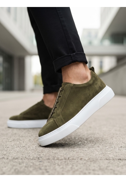 BA0581 Erkek Sneaker Günlük Casual Spor Ayakkabı Haki Beyaz Taban 