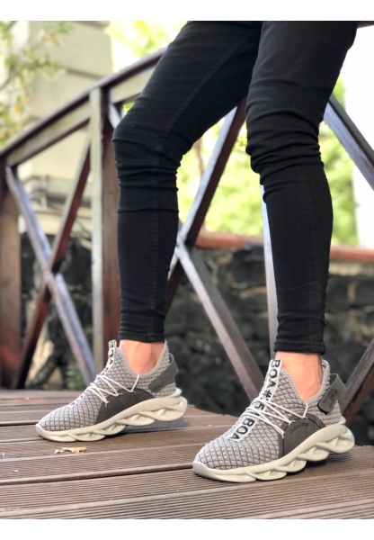 BA0350 Yüksek Taban Tarz Sneakers Cırt Detaylı Gri Erkek Spor Ayakkabısı