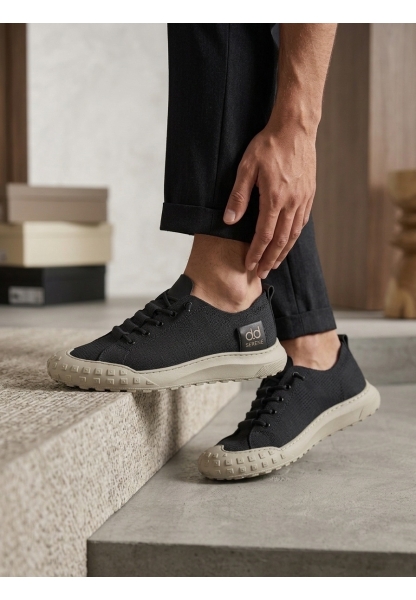 BA0248 BOA Siyah Bej Taban Esnek Bağcıklı Ultra Hafif Nefes Alan Sneaker Ayakkabı