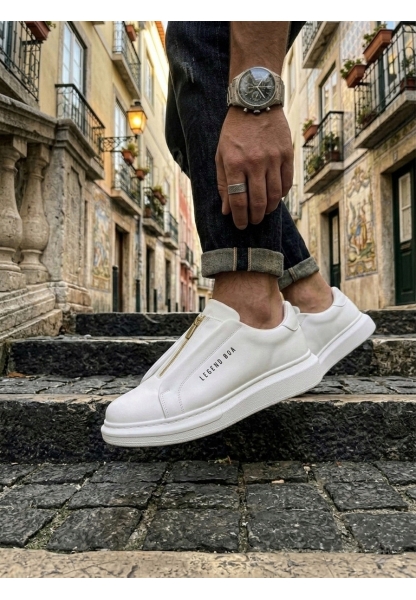 BA0310 BOA Kalın Yüksek Taban Fermuarlı Beyaz Erkek Ayakkabı