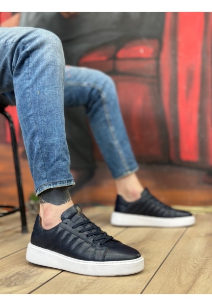 BA0348 İçi Dışı Hakiki Deri Bağcıklı Lacivert Casual Erkek Ayakkabı