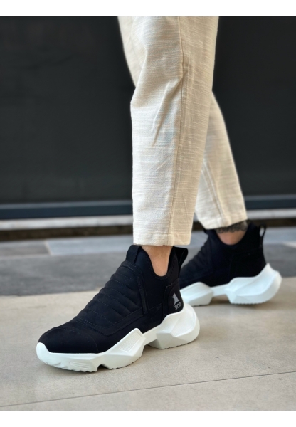 BA0401 Bağcıksız Rahat Yüksek Taban Siyah Süet Erkek Spor Yarım Bilek Bot