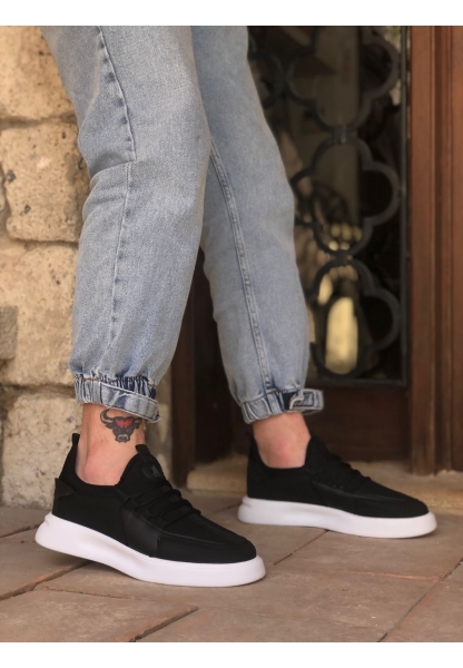 BA0204 Erkek Siyah Bağcıklı Yüksek Taban Tarz Spor Ayakkabı