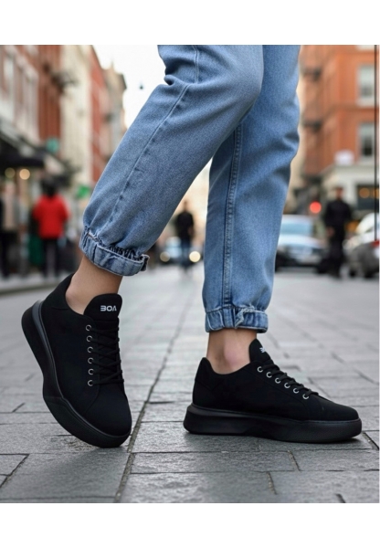 BA0161 Bağcıklı Erkek Yüksek Taban Siyah Spor Ayakkabı