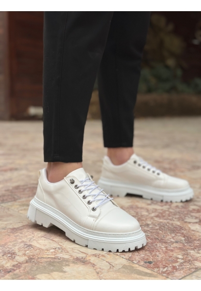 BA0245 Beyaz Akıllı Lastik Bağcık Yüksek Siyah Taban Günlük Erkek Ayakkabı