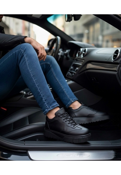 BA0802 BOA Siyah Renk Siyah  Yüksek Taban Erkek Günlük Ayakkabı