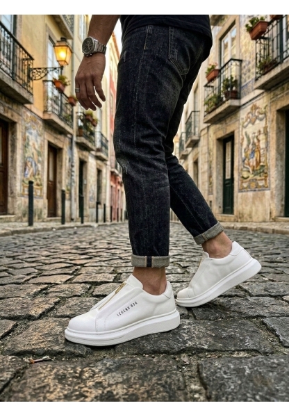 BA0310 BOA Kalın Yüksek Taban Fermuarlı Beyaz Erkek Ayakkabı