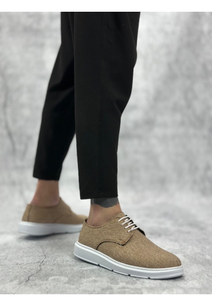 BA0003 Bağcıklı Klasik Spor Keten Hardal Beyaz Taban Casual Erkek Ayakkabı