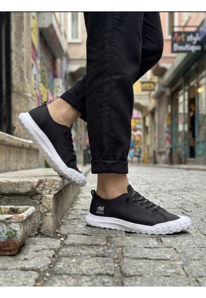 BA0248 BOA Siyah Beyaz Taban Esnek Bağcıklı Ultra Hafif Nefes Alan Sneaker Ayakkabı