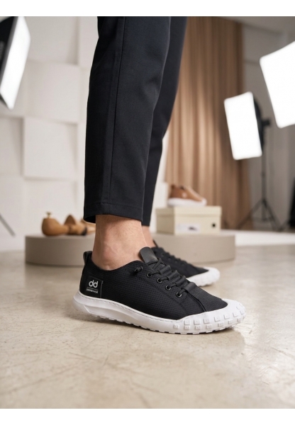 BA0248 BOA Siyah Beyaz Taban Esnek Bağcıklı Ultra Hafif Nefes Alan Sneaker Ayakkabı