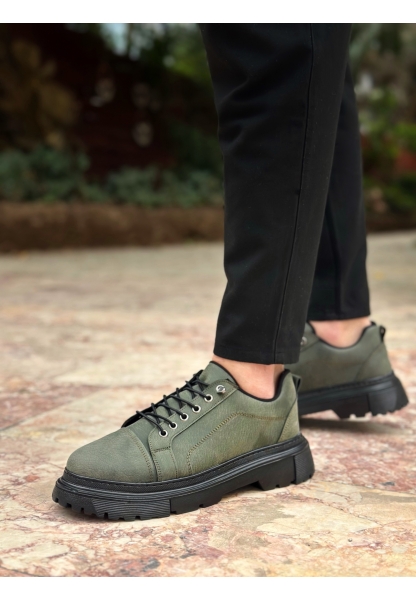 BA0245 Haki Akıllı Lastik Bağcık Yüksek Taban Günlük Erkek Ayakkabı