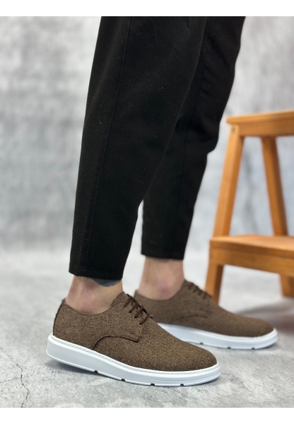 BA0003 Bağcıklı Klasik Spor Keten Kahverengi Beyaz Taban Casual Erkek Ayakkabı