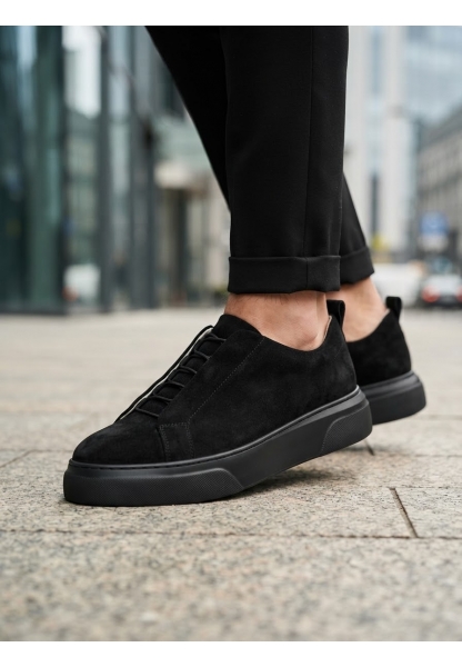 BA0581 Erkek Sneaker Günlük Casual Spor Ayakkabı Siyah Süet Siyah Taban 