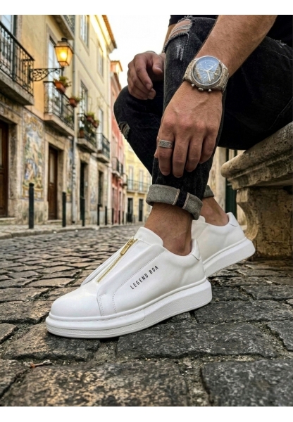 BA0310 BOA Kalın Yüksek Taban Fermuarlı Beyaz Erkek Ayakkabı