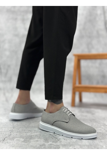 BA0003 Bağcıklı Klasik Spor Koyu Gri Renk Keten Yüksek Taban Casual Erkek Ayakkabı