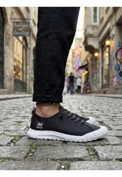 BA0248 BOA Siyah Beyaz Taban Esnek Bağcıklı Ultra Hafif Nefes Alan Sneaker Ayakkabı