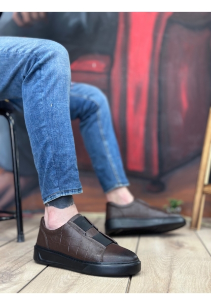 BA0347 İçi Dışı Hakiki Deri Çift Bantlı Kahverengi Casual Erkek Ayakkabı