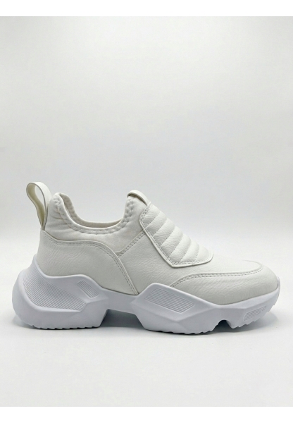 BA0402 Bağcıksız Rahat Yüksek Taban Beyaz Erkek Spor Yarım Bilek Bot