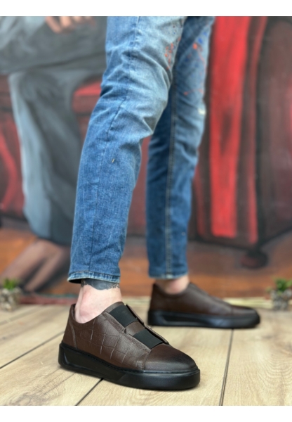 BA0347 İçi Dışı Hakiki Deri Çift Bantlı Kahverengi Casual Erkek Ayakkabı