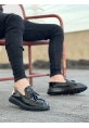 BA0005 Bağcıksız Yüksek Taban Siyah Rugan Klasik Püsküllü Corcik Erkek Ayakkabısı