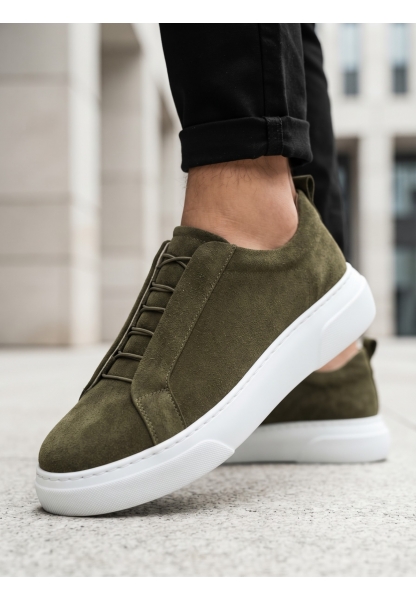 BA0581 Erkek Sneaker Günlük Casual Spor Ayakkabı Haki Beyaz Taban 